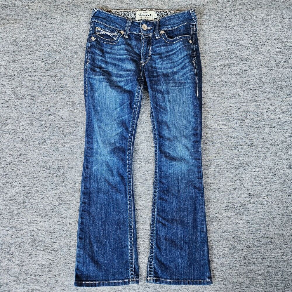 Ariat REAL Mid Rise Miriam Boot Cut Jeans Womens 27S Short Blue Irvine Dark Wash